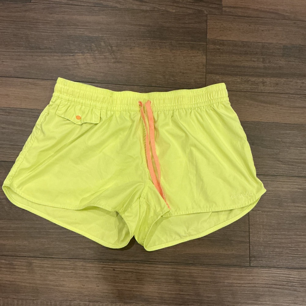 Patagonia Baggies Shorts Neon Yellow Lime Green Nylon Active Swim Small Womens